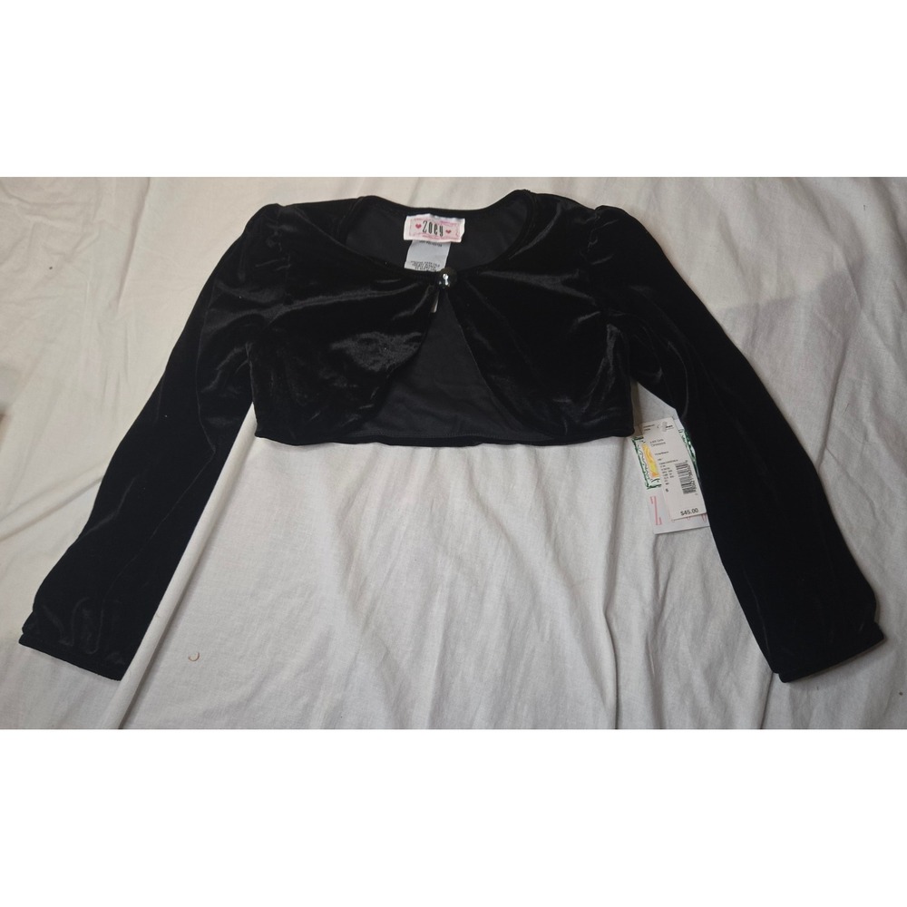 Vintage Zoey Girls Black Velvet Bolero Shrug Rhinestone Button NWT Size 6